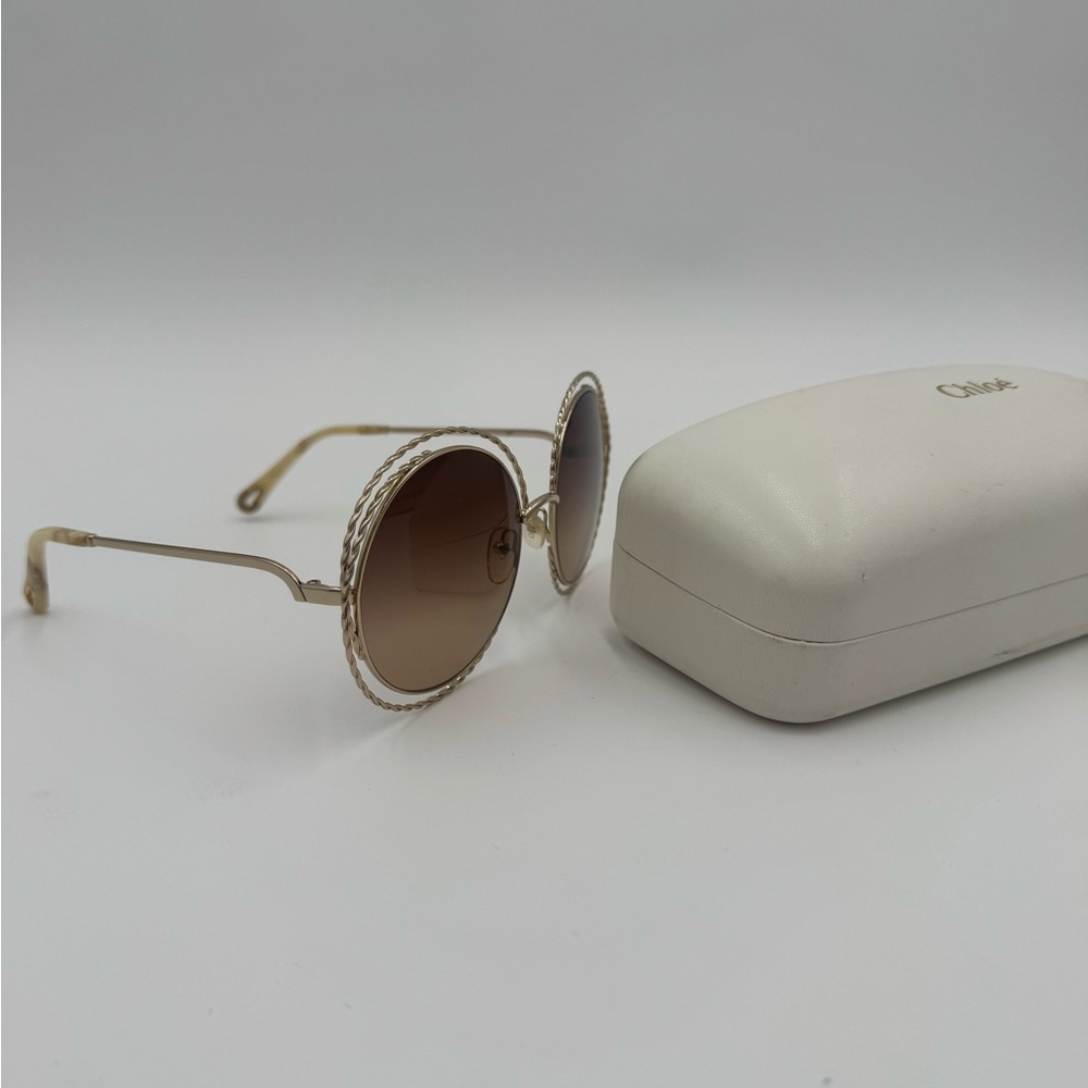 Chloe Braided Gold Sunglasses with Gradient Brown Lenses - Picture 8 of 9